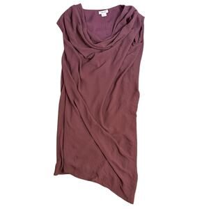 Helmut Lang Women’s Asymmetrical Flowy Draped Scoop Neck Dress Burgundy Size 4